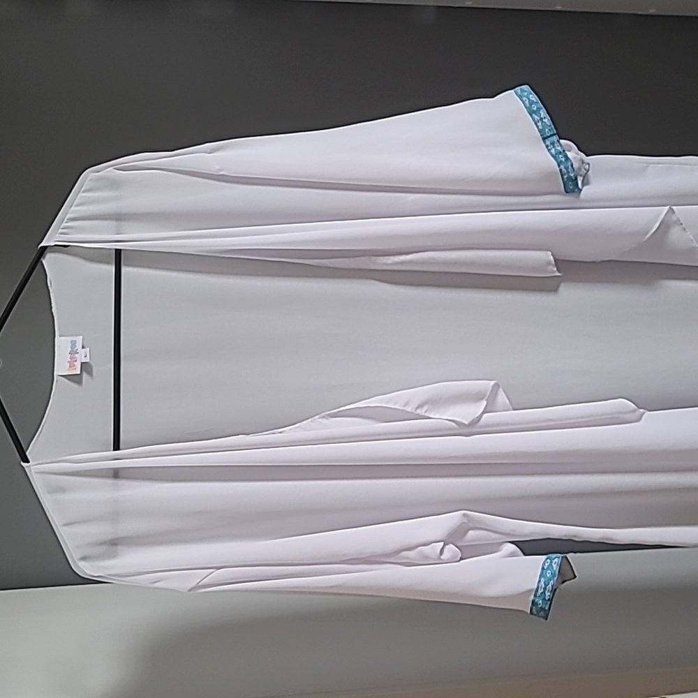 LuLaRoe Large White Shirley Lightweight Chiffon Kimono with drape front